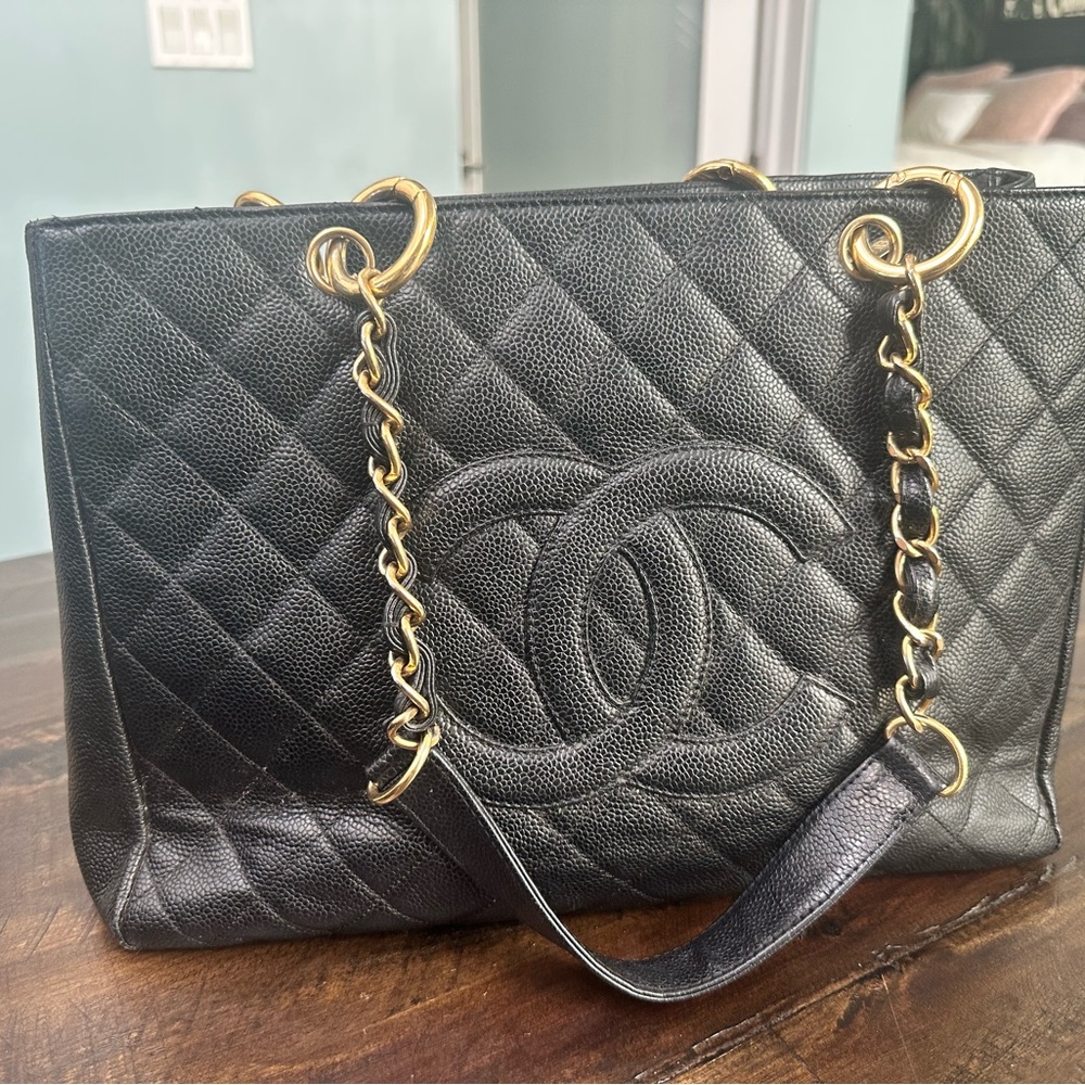 CHANEL Black and Gold Grand Shopper Tote GST Leather Tote